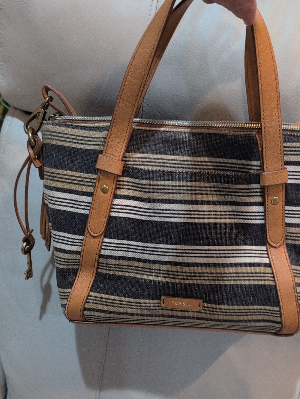 Fossil Avondale Black, Cream and Tan Striped Bag